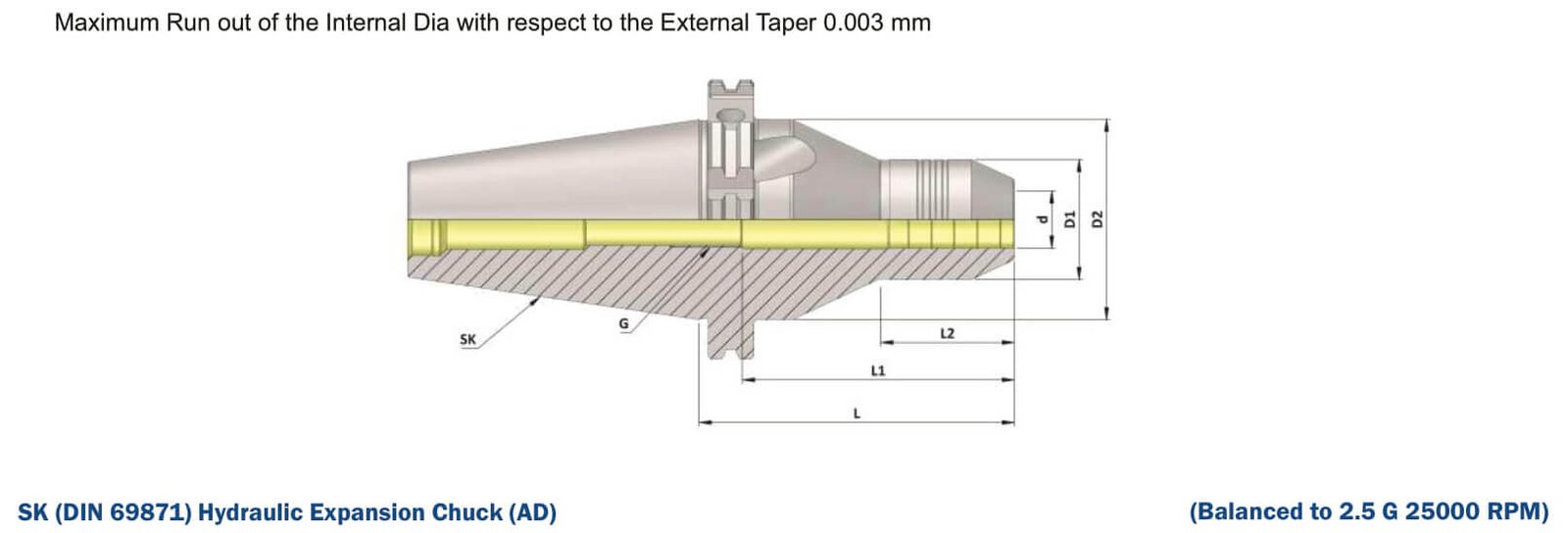 SK50 HC12 110 ( TOOL & CUTTER ) AD Hydraulic Expansion Chuck Balanced to 2.5G 25,000 RPM (DIN 69871)