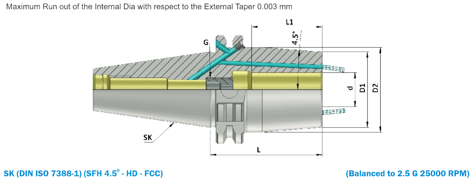 SK50 SFH32 090 HD FCC 2.5G 25000 SL SK (DIN 69871) (DIN ISO 7388) AD/AF/Shrink Fit Holder 4.5 Heavy Duty (Face Coolant Channel)