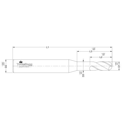 PLASTIC CUTTING END MILL - BALL, 2 FLUTE, LONG REACH PLASTIC CUTTING END MILL - BALL, 2 FLUTE, LONG REACH