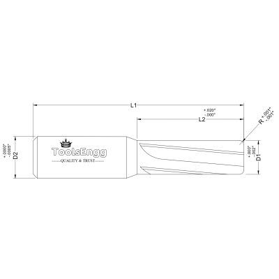 PLASTIC CUTTING END MILL - CORNER RADIUS, 2 FLUTE PLASTIC CUTTING END MILL - CORNER RADIUS, 2 FLUTE