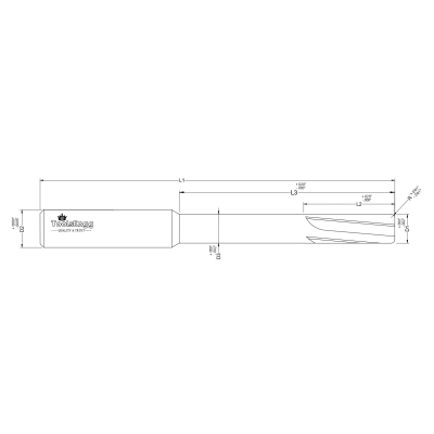 PLASTIC CUTTING END MILL - CORNER RADIUS, 2 FLUTE, LONG REACH PLASTIC CUTTING END MILL - CORNER RADIUS, 2 FLUTE, LONG REACH