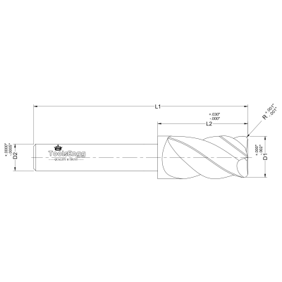 REDUCED SHANK END MILL - CORNER RADIUS