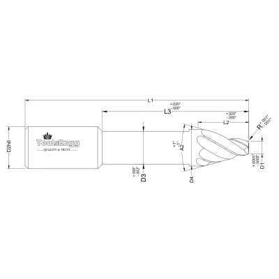 TAPERED CORNER RADIUS END MILL - LONG REACH