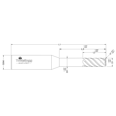 V-HELIX CORNER RADIUS END MILL - MINIATURE LONG REACH V-HELIX CORNER RADIUS END MILL - MINIATURE LONG REACH