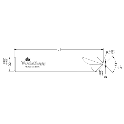 CHAMFER CUTTER - TIPPED OFF W/ CORNER RADIUS Straight Fluted