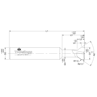 DOVETAIL CUTTER - REACHED CORNER FLAT Reached Dovetail Cutters
