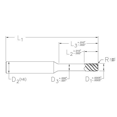 HARD MILLING 5 FLUTE - CORNER RADIUS - LONG REACH - MINIATURE Hard Milling Long Reach End Mills