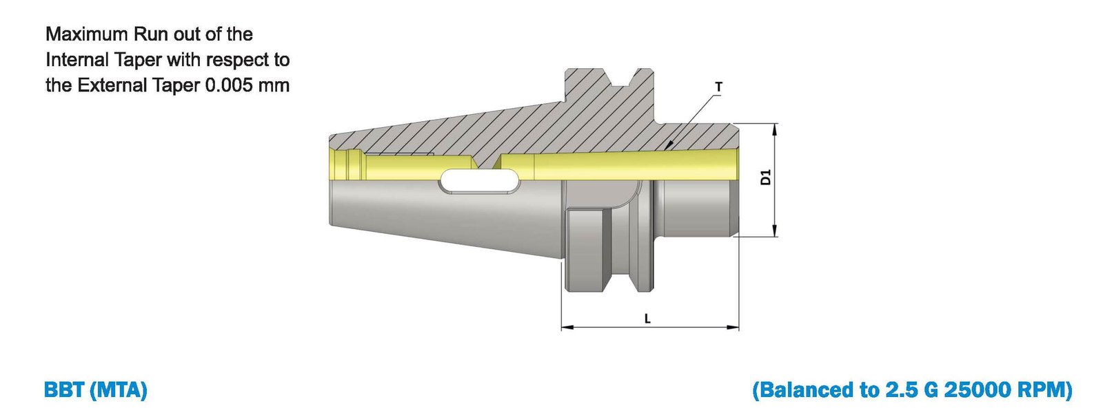 BBT40 MT04 095 Morse Taper Adaptor (Balanced to G2.5 25000 rpm) (BT MAS 403) (DIN 6383)