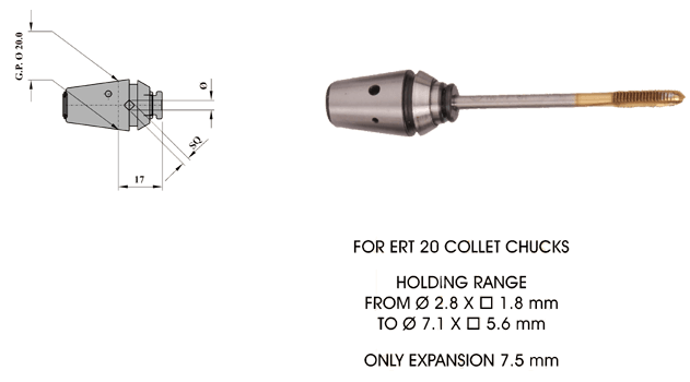 ERT20 DIA 0.255'' SQ 0.191'' Quick Change Expansion Tap Collets