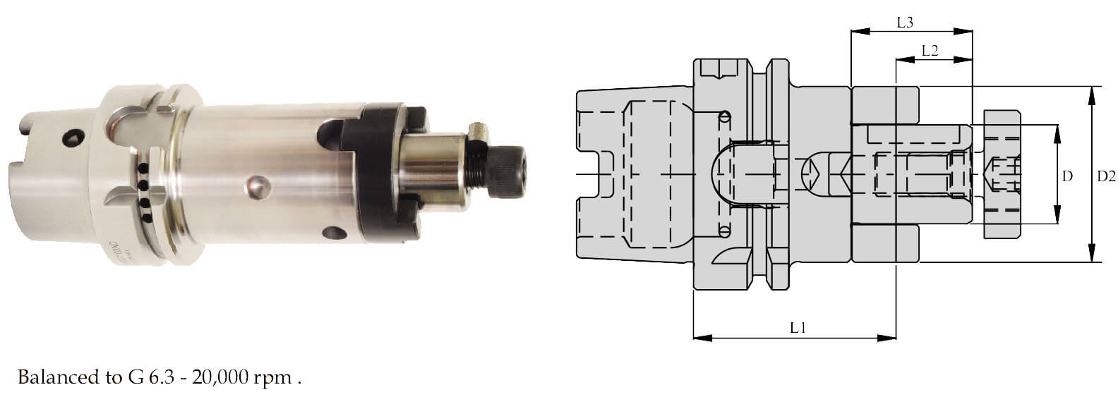 HSK-A 100 CSMA40 070 CombiShell Mill Adaptor (Balanced to G 6.3 20000 RPM) (DIN 6358)