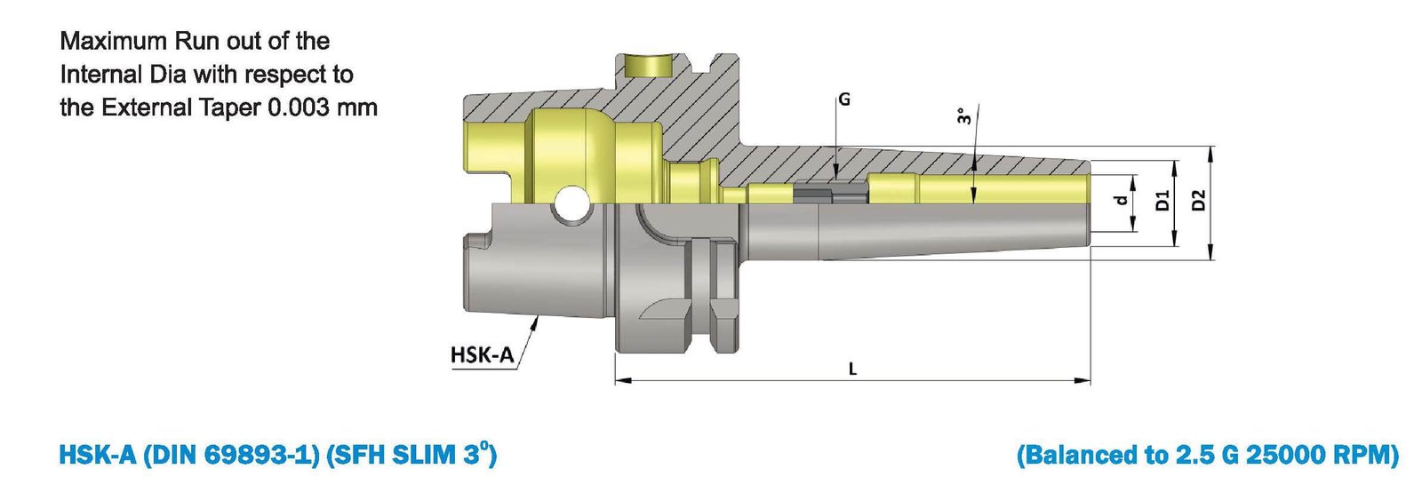 HSK-A63 Slim 3 Degree Shrink Fit Holder