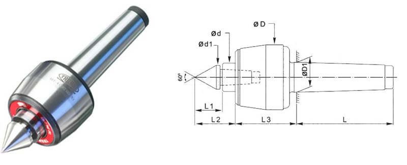 CNC Heavy Duty R Model MT3 Interchangeable Stub Point Revolving Center For High Speed Applications as in CNC Turning Lathes