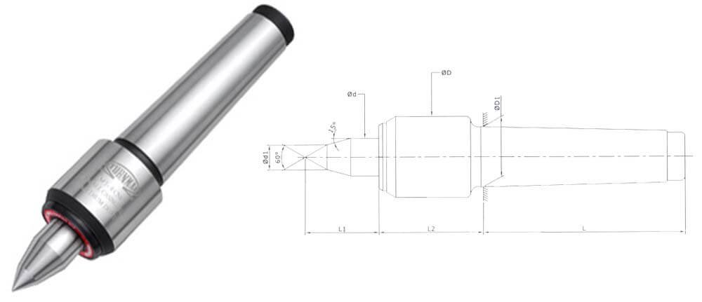 CNC Medium Duty Small Casing Diameter MT4 Extended Point Revolving Center For High Speed Applications as in CNC Turning Lathes