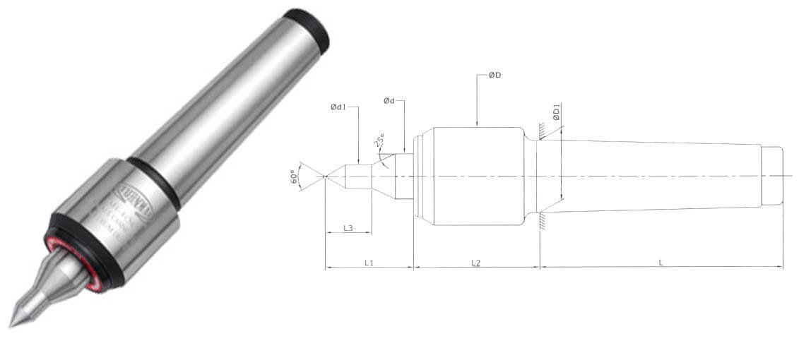 CNC Medium Duty Small Casing Diameter MT2 Profiled Point Revolving Center For High Speed Applications as in CNC Turning Lathes