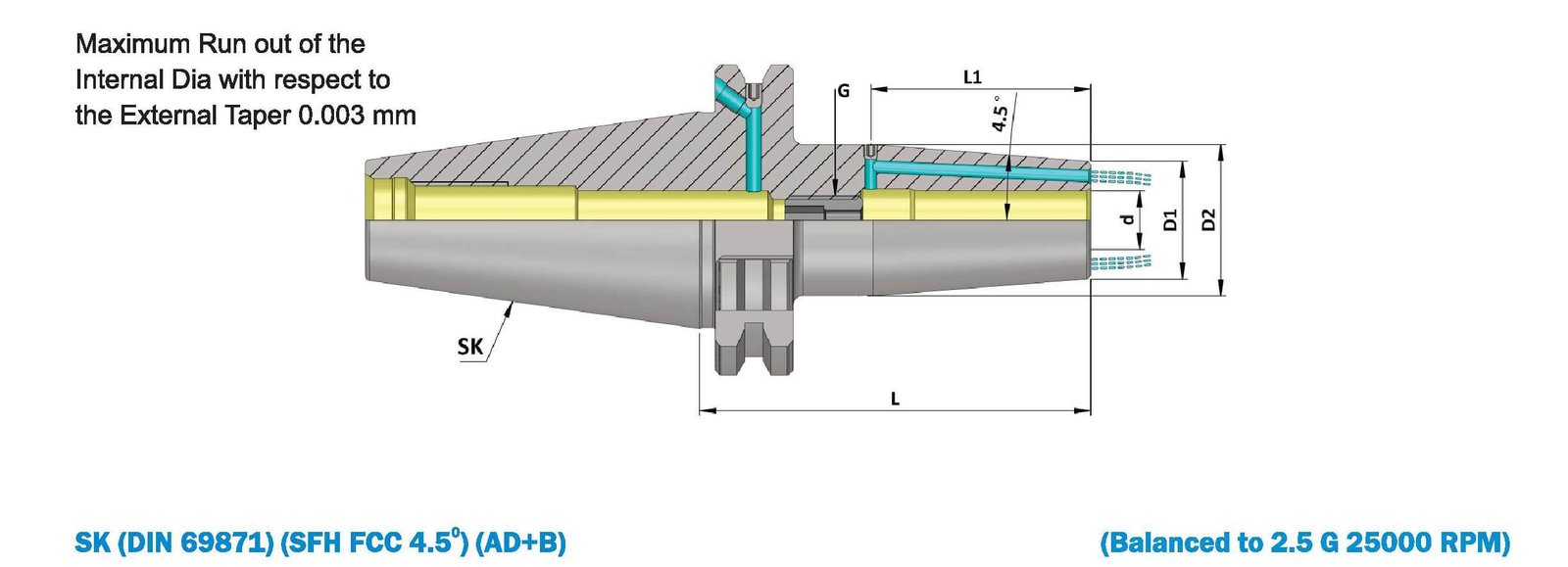 SK50 SFH32 120 (AD+B) Shrink Fit Holder With Coolant Jet (FCC - Face Coolant Channel) (Balanced to G2.5 25000 RPM) (DIN 69871)