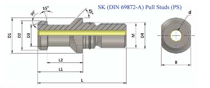 PS SK40 A DIN 69872 TC WITH O RING PULL STUD