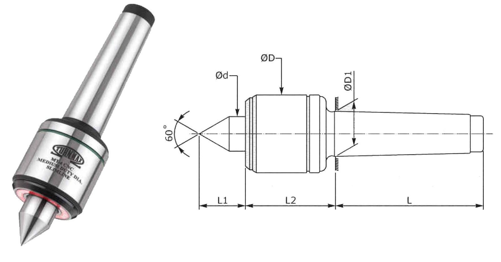 CNC Medium Duty Slimline MT4 Stub Point Revolving Center For High Speed Applications as in CNC Turning Lathes
