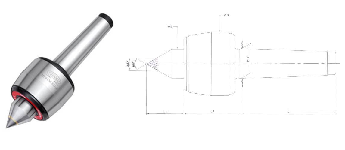 CNC Heavy Duty R Model MT4 Stub Point With Carbide Tip Revolving Center For High Speed Applications as in CNC Turning Lathes