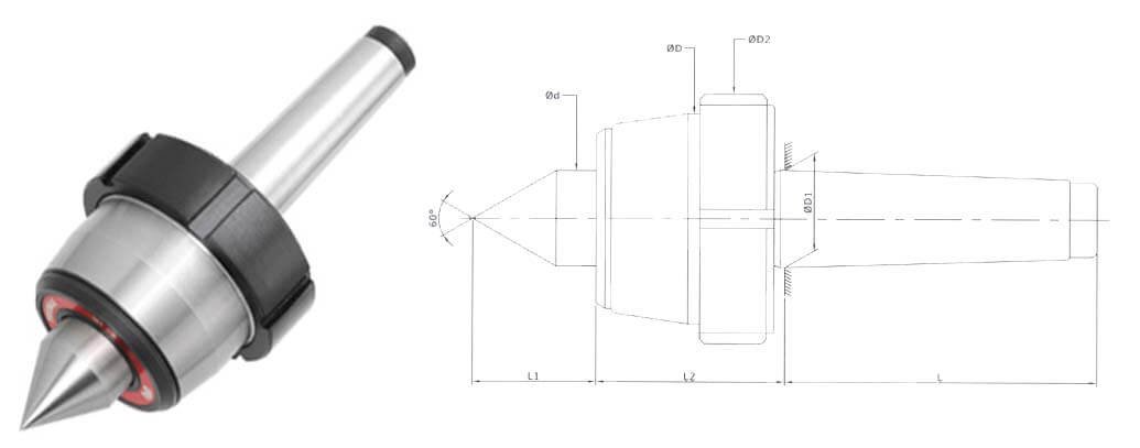 CNC Heavy Duty R Model With Draw-off Nut MT4 Stub Point With Carbide Tip Revolving Center For High Speed Applications as in CNC Turning Lathes